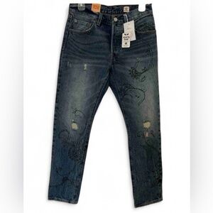 Levi’s 501 Selvedge 27 Straight Leg Button Fly Festival Boho Jeans NWT Rare